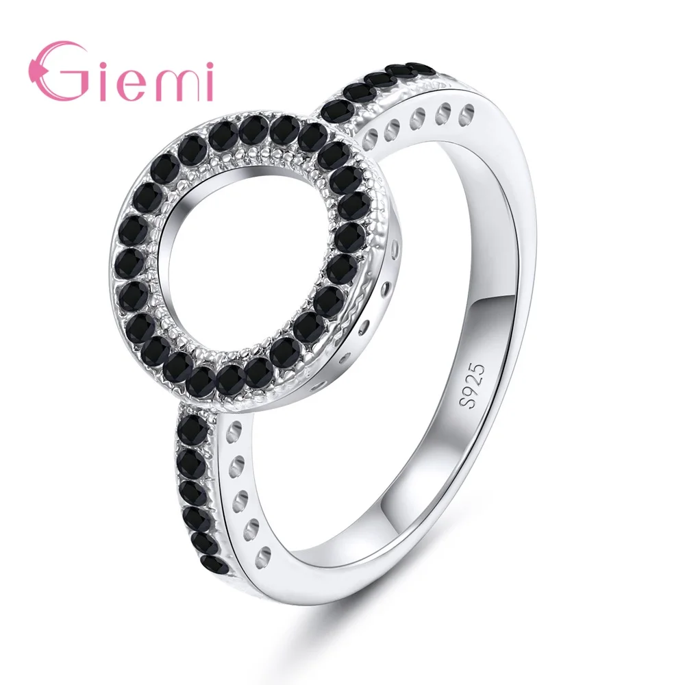 

925 Sterling Silver Circle Loop Rings For Women Bridal Wedding Trendy Jewellery Engagement White Black CZ Cubic Zircon Anillos