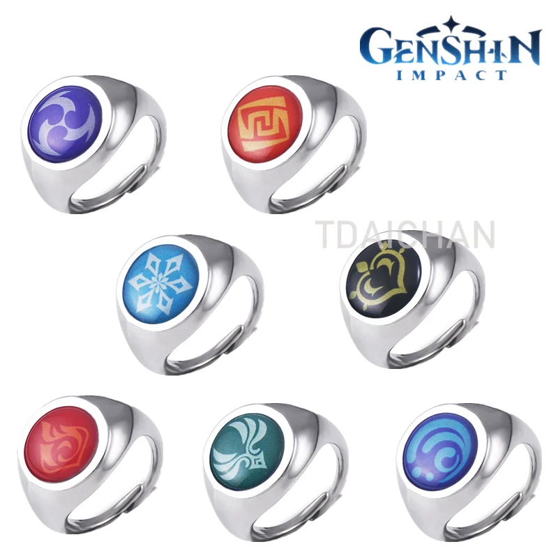 

Genshin Impact Game Cosplay Prop Eye of God Water Wind Thunder Fire Rock Ice Grass Seven Element Metal Rings Jewelry Accessories