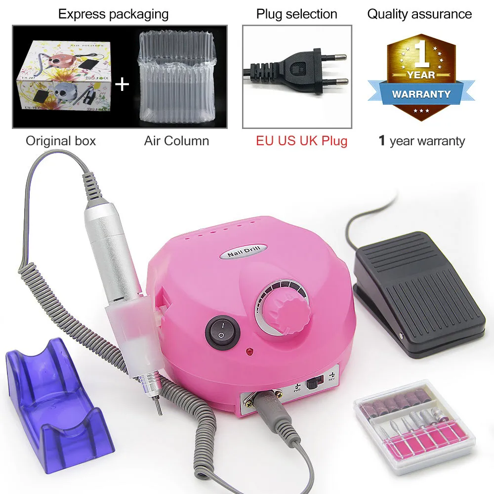 202 Rose US UK Plug LKE, 35000-20000 ОБ/мин, электрические сверла для ногтей, набор, маникюрная машина, мельница для педикюра, аксессуары, крепкий аппарат, ручка для маникюра - Цвет: 202 Rose US UK Plug