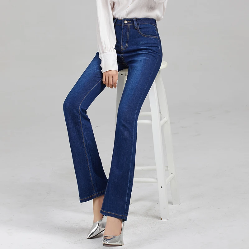 

2021 new summer black bell-bottom trousers ladies Casual Retro Skinny low-waisted Blue bell-bottom Pants ladies plus-size pants