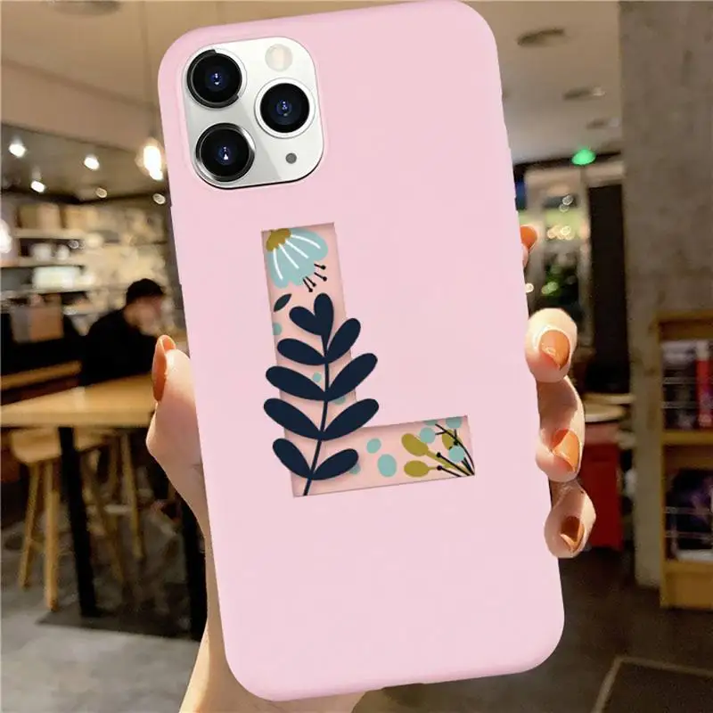 

Custom 26 letter flower Phone Case Pink Candy Color for iPhone 6 7 8 11 12 s mini pro X XS XR MAX Plus