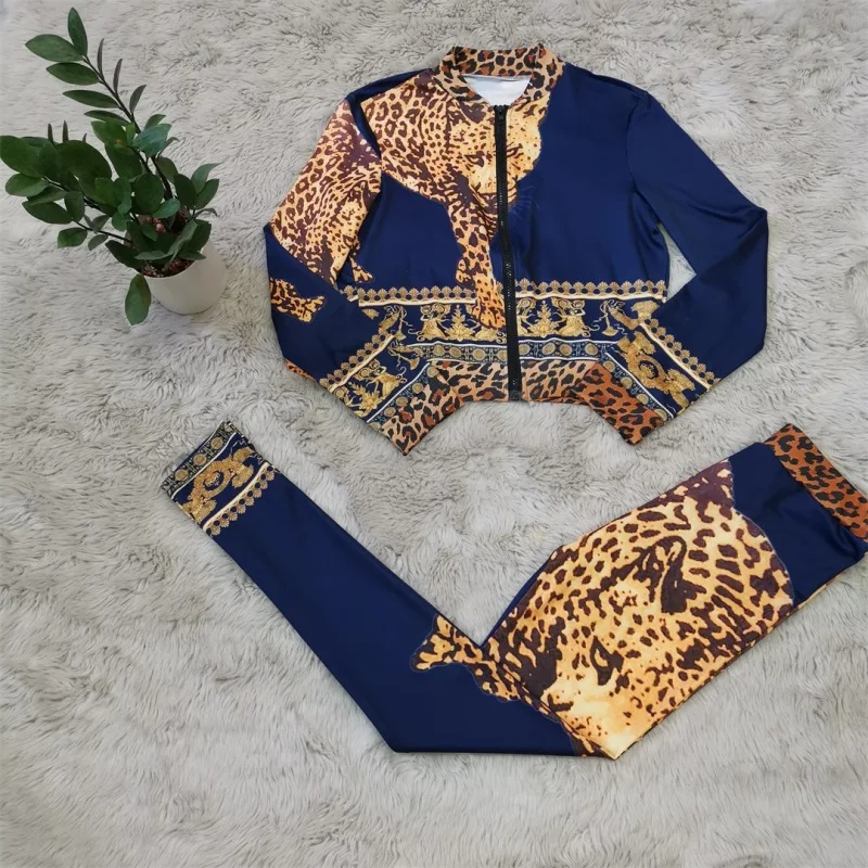 

Two Piece Set Women Casual Leopard Print Jacket Long-sleeve Sexy Fashion 2 Piece Set Clothes for Women