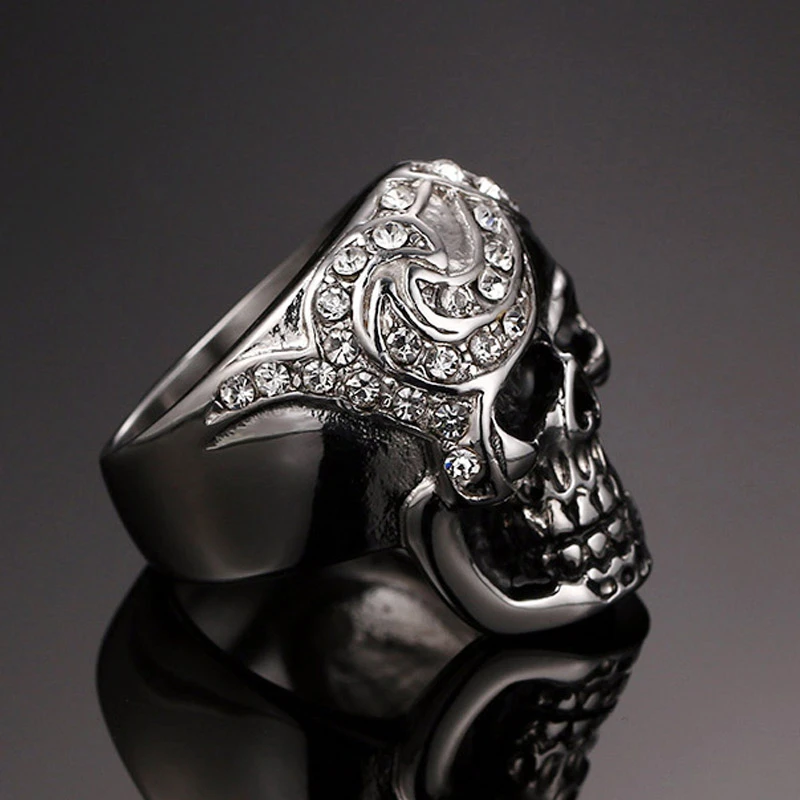 Серебряный кубический цирконий мужской череп, кольцо для панков Rock Jewerly