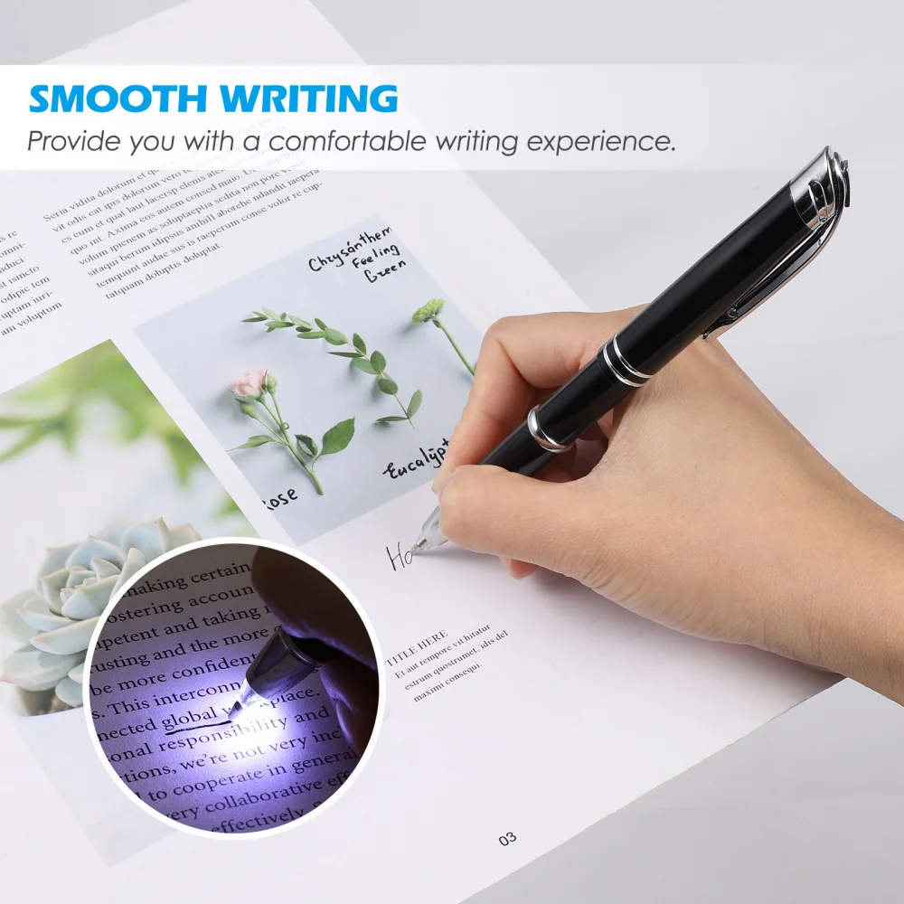 

Toyvian 2pcs Creative LED Ballpoint Pen Prcatical Metal Writing Pen Glowing Stationery Supplies for Office School (Black)