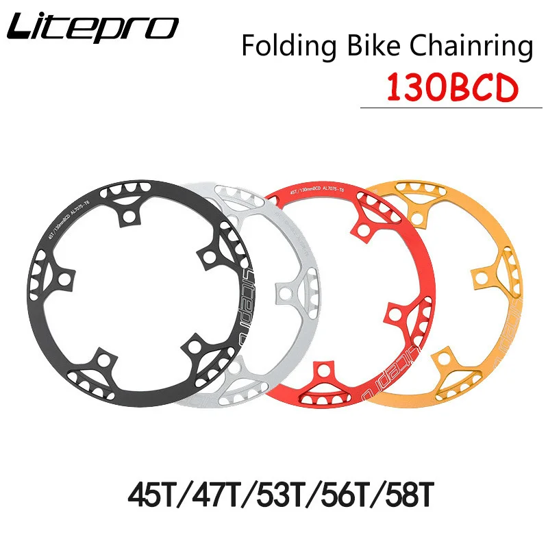 

Litepro Folding Bike Chainring 45T/47T/53T/56T/58T Crankset 130BCD BMX Chainwheel Ultralight AL7075 Folding Bicycle Crank