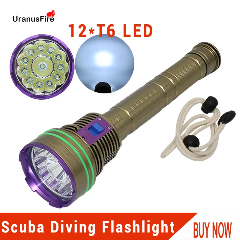 

Uranusfire Professional Scuba Diving Flashlight 12* T6 LED Dive Light Portable torch Underwater 100M Waterproof IP68 Flashlights