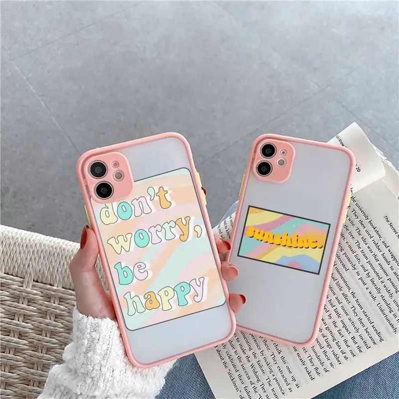 

Be happy Phone Case For iPhone 12 11 Mini Pro XR XS Max 7 8 Plus X Matte transparent Pink Cover