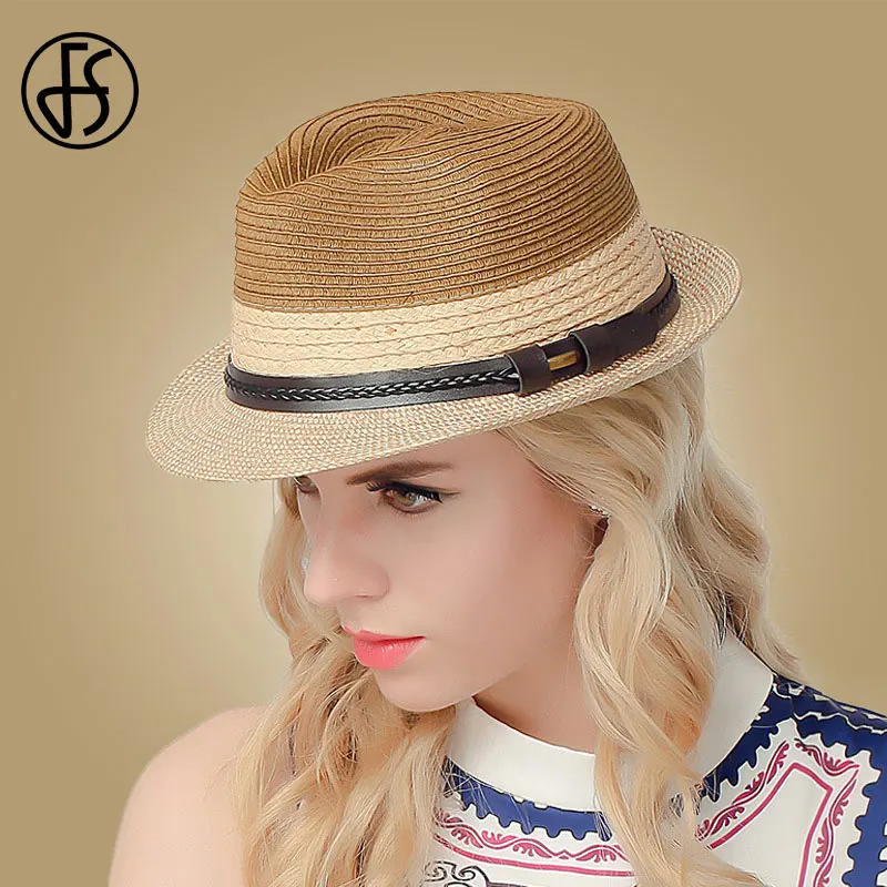 Женская летняя Соломенная Панама FS Jazz коричневые шляпы с широкими полями пляжная