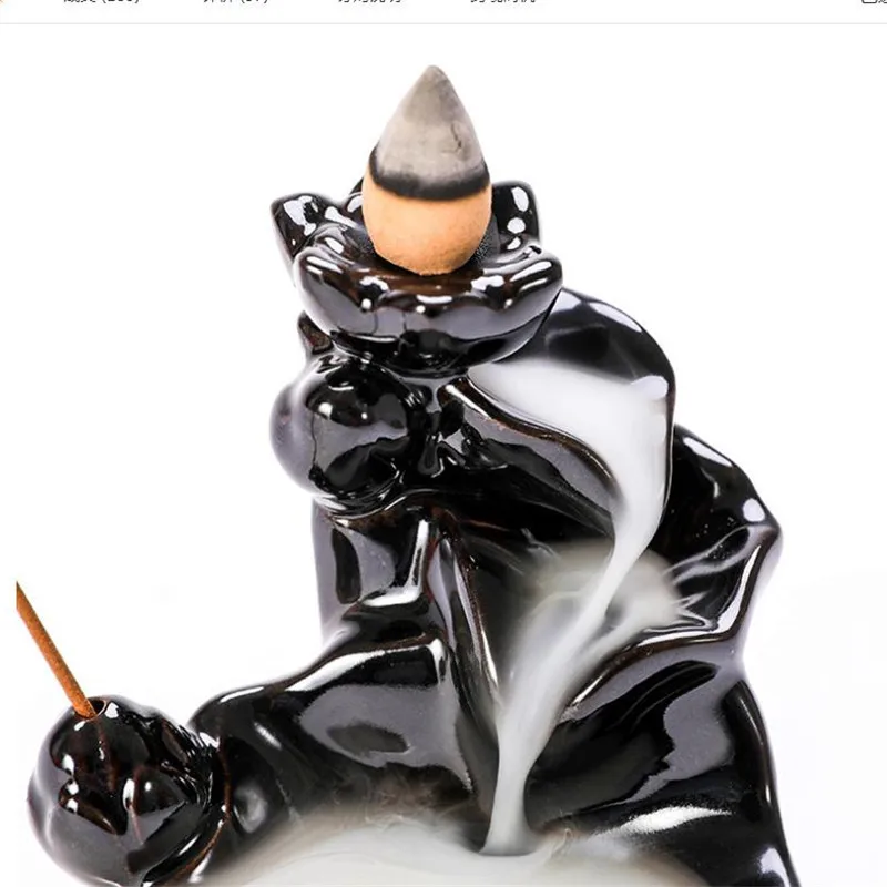 Античный керамический обратный поток благовоний маленькая черная Портативная