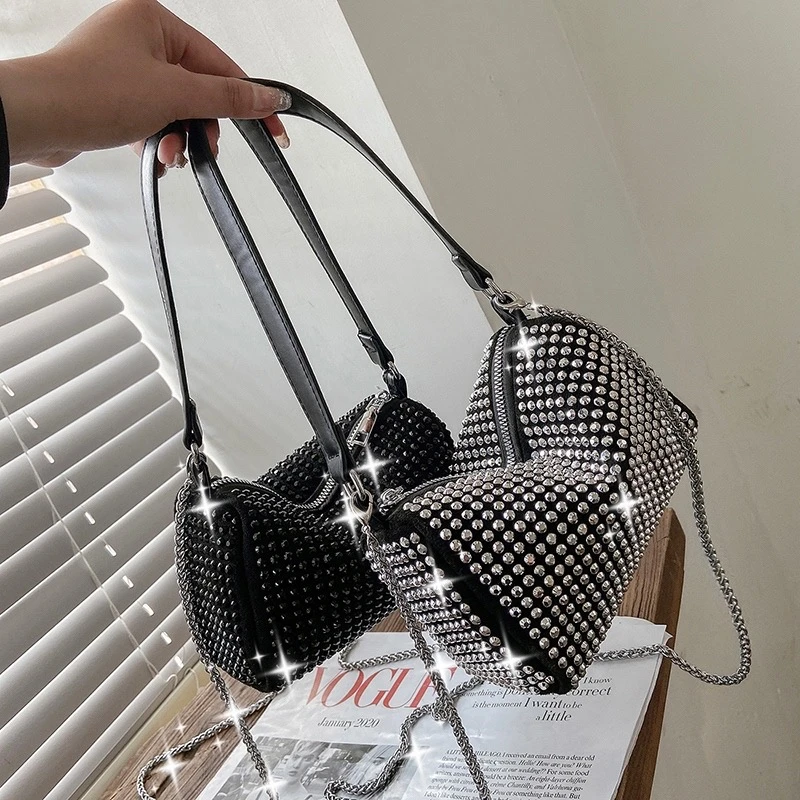 

Party Evening Bag Crystal Diamonds Hobos Bag Leather Crossbody Bag Tote Female Hobo-bag Clutch Bag Designer Bag Chains Handbags