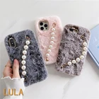 Чехол из кроличьего меха с жемчужной цепочкой для Xiaomi Redmi Note 10 Pro MAX 10S Mi 8 Lite 9 SE Poco X3 NFC M3 A1 A2 A3, чехол с браслетом на запястье