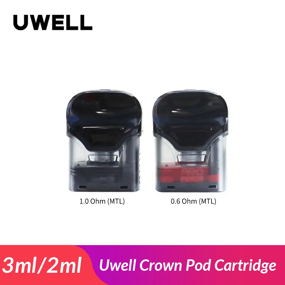

Original Uwell Crown Refillable Pod Cartridge 3ml 2ml 0.6ohm(DTL) 1.0ohm(MTL) for Crown Pod Kit Vape Accessory E-cigarette