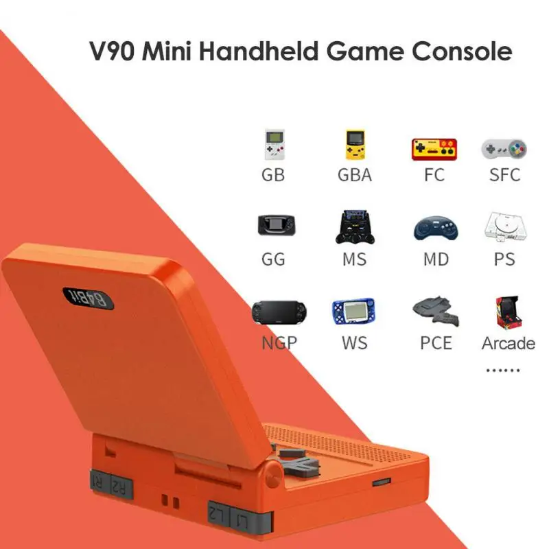 

Портативная игровая консоль V90, классические Игровые приставки с 3-дюймовым Ips ЖК-экраном, флип PS1 SFC NFC FC, 16 симуляторов, ретро-игры для детей