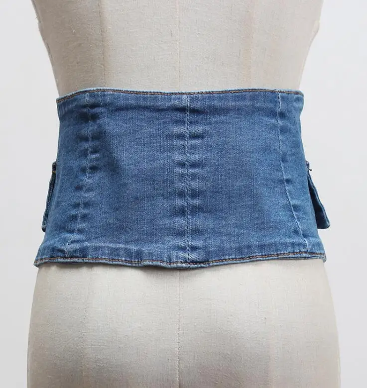 Женский модельный широкий Джинсовый пояс синий корсеты с украшением R448 |