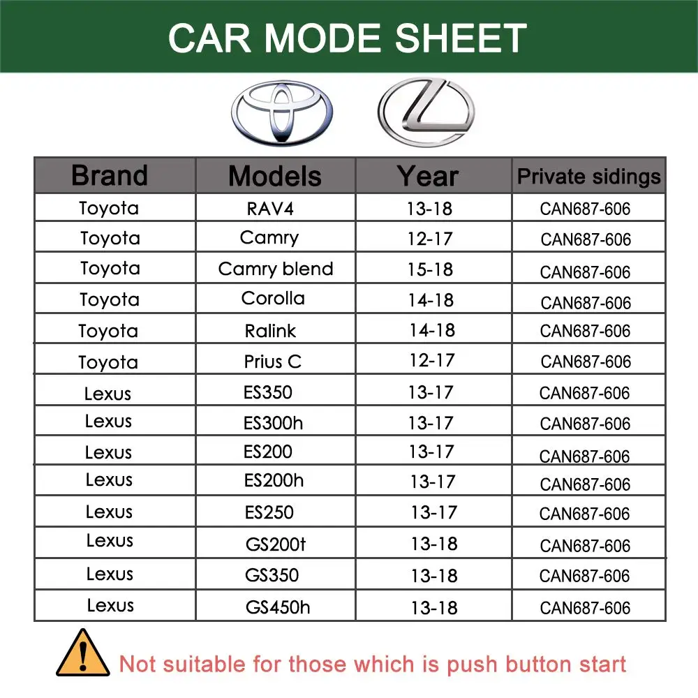 

Plug in Remote Starter for [RAV4 2013-2018] [Camry 2012-2017] [Corolla/Ralink 2014-2018] [GS200t/GS350/GS450h 2013-2018]