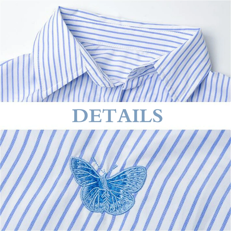 

Shirts Women Spring Striped Loose Vintage Chic Students Female Oversize All-match Embroidery Simple Daily Korean Style Casual