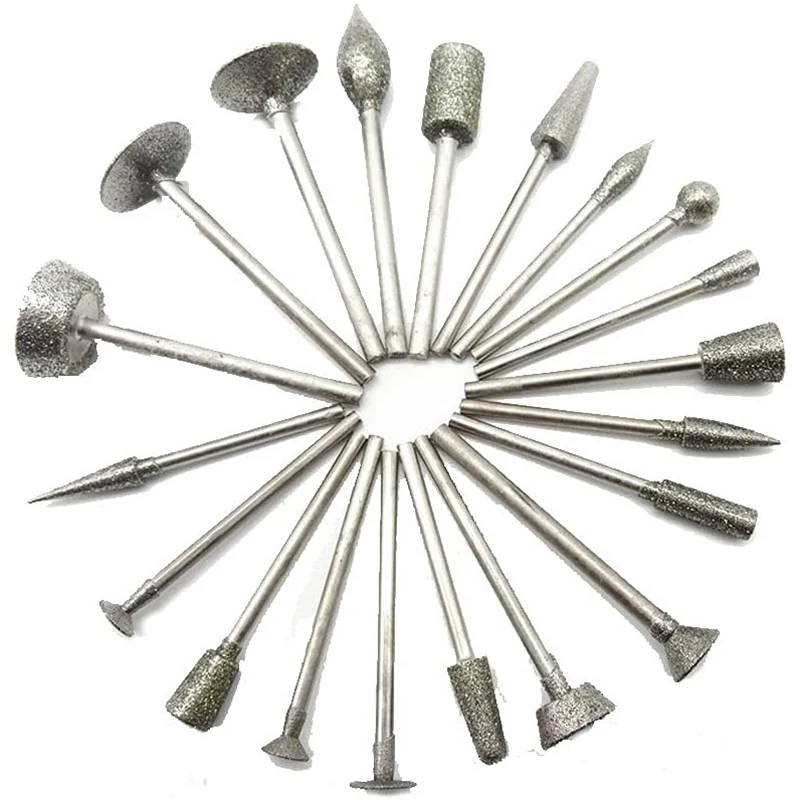 20 piezas 3,0 de diamante Burr punta de aguja grabado tallado Jade pulido piedra broca conjunto de herramientas rotativas para Dremel de Rotary
