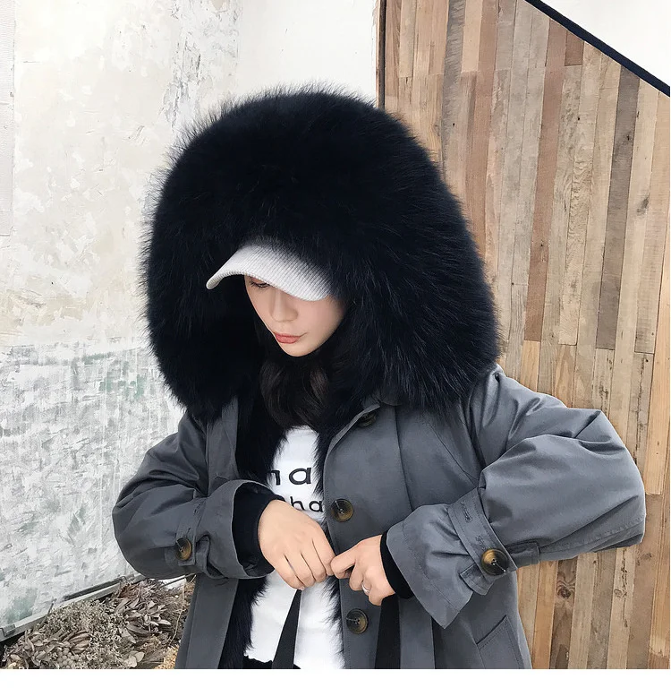 

AYUNSYE пальто из натурального меха, зимнее пальто, женская одежда, корейский воротник из лисьего меха, женская теплая парка с капюшоном YY1208