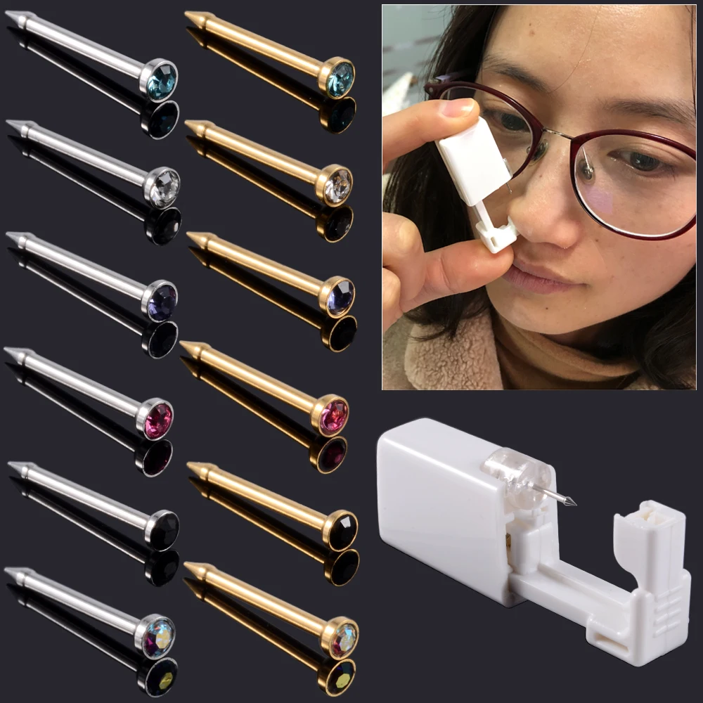 1 единица одноразовые безопасные стерильные прибор для пирсинга камень нос