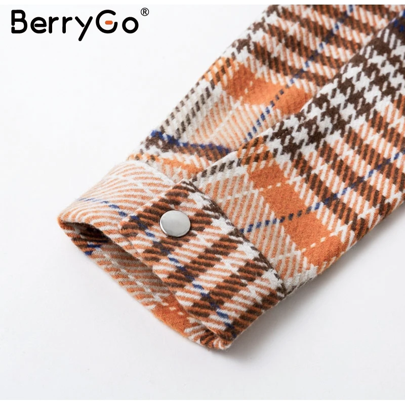BerryGo винтажная уличная клетчатая куртка пальто Женская Повседневная с длинным рукавом безразмерная Дамская пальто осенне-зимняя верхняя одежда женские пальто
