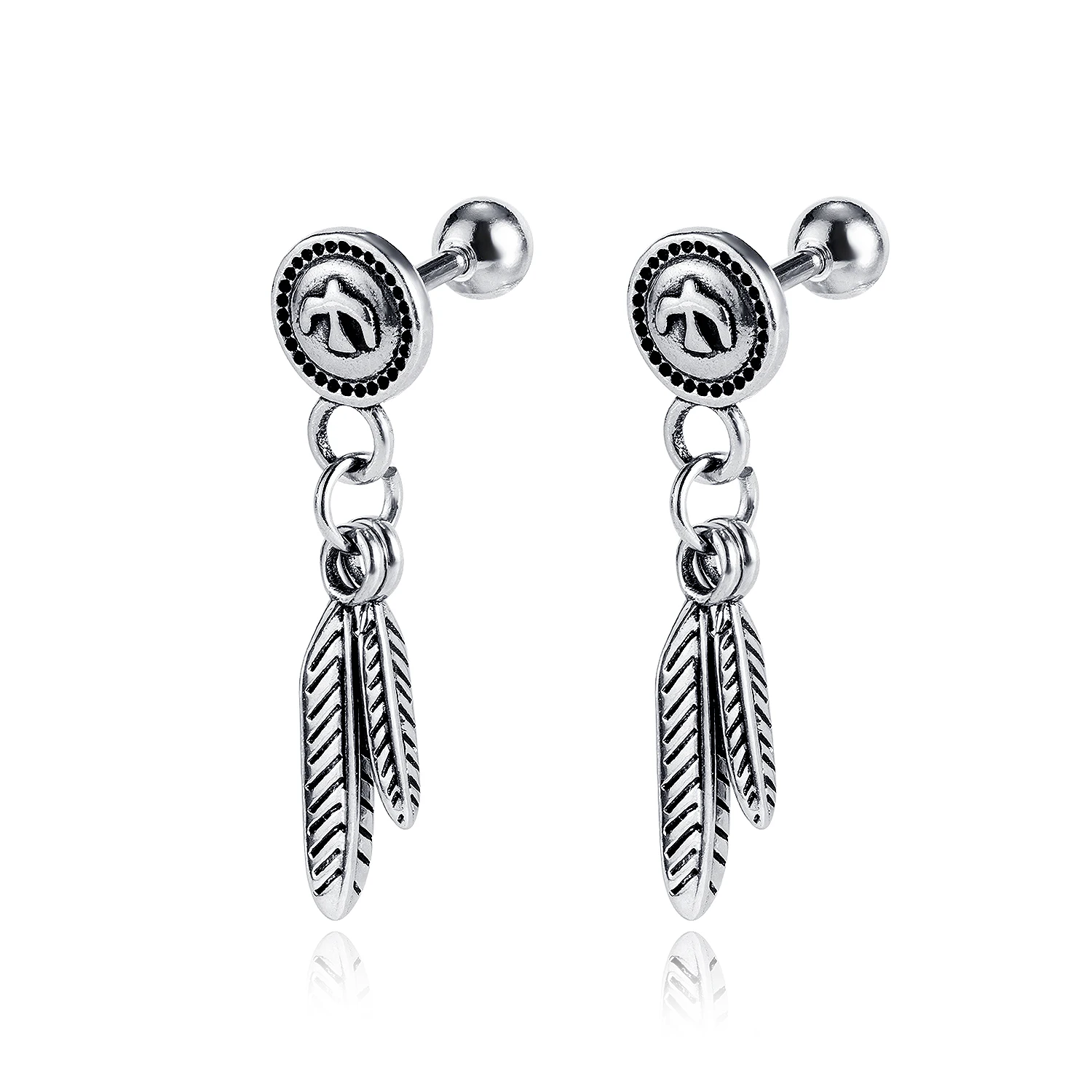 

Punk Vintage Surgical Steel Peace Dove Round Stud Earrings For Men Women 2020 Gothic Feather Pendants Jewelry Earrings Wholesale