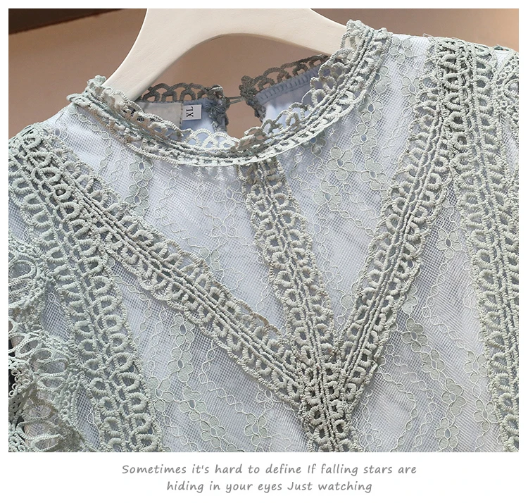 L-4XL размера плюс, Женская кружевная блузка, зима, модные кружевные вязанные крючком Лоскутные с длинным рукавом, утолщенные элегантные рубашки, женские топы