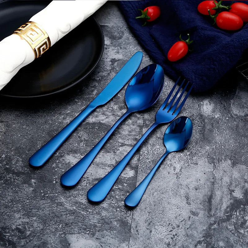 blue Набор золотых ножей с ложкой, набор золотых ножей для столовых приборов, наборы свадебных столовых приборов, вилки, ножи, ложки, столовые приборы для путешествий, набор столовых приборов, Прямая поставка - Цвет: blue