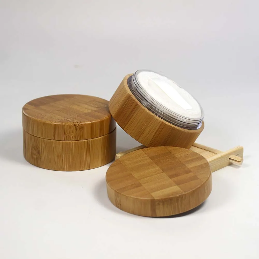 

Bamboo Loose Powder Case with Sifter Empty DIY Cosmetic Compact Grids & Stuff Travel Makeup Packaging Container Jar