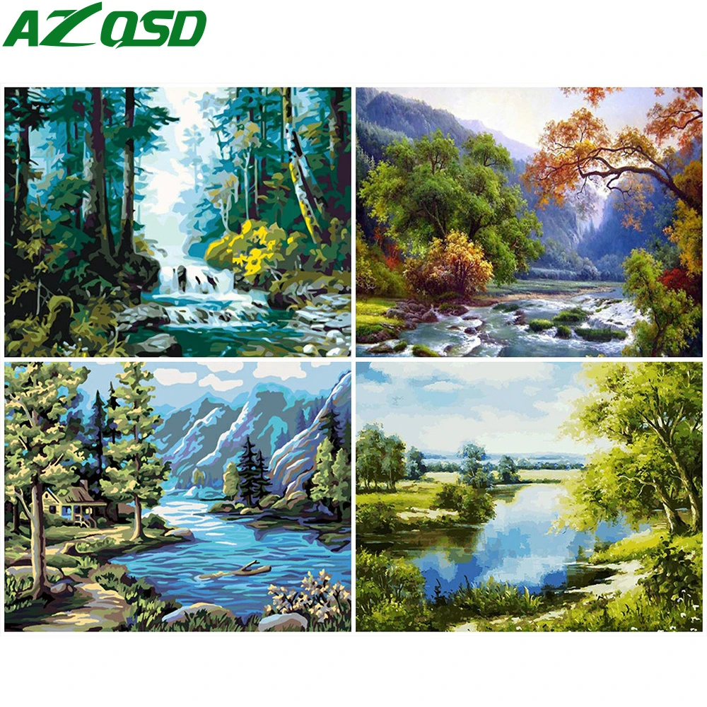 

AZQSD DIY Раскраска по номерам дерево, холст для живописи Наборы Wall Art картина по номерам декорации Гостиная домашний декор