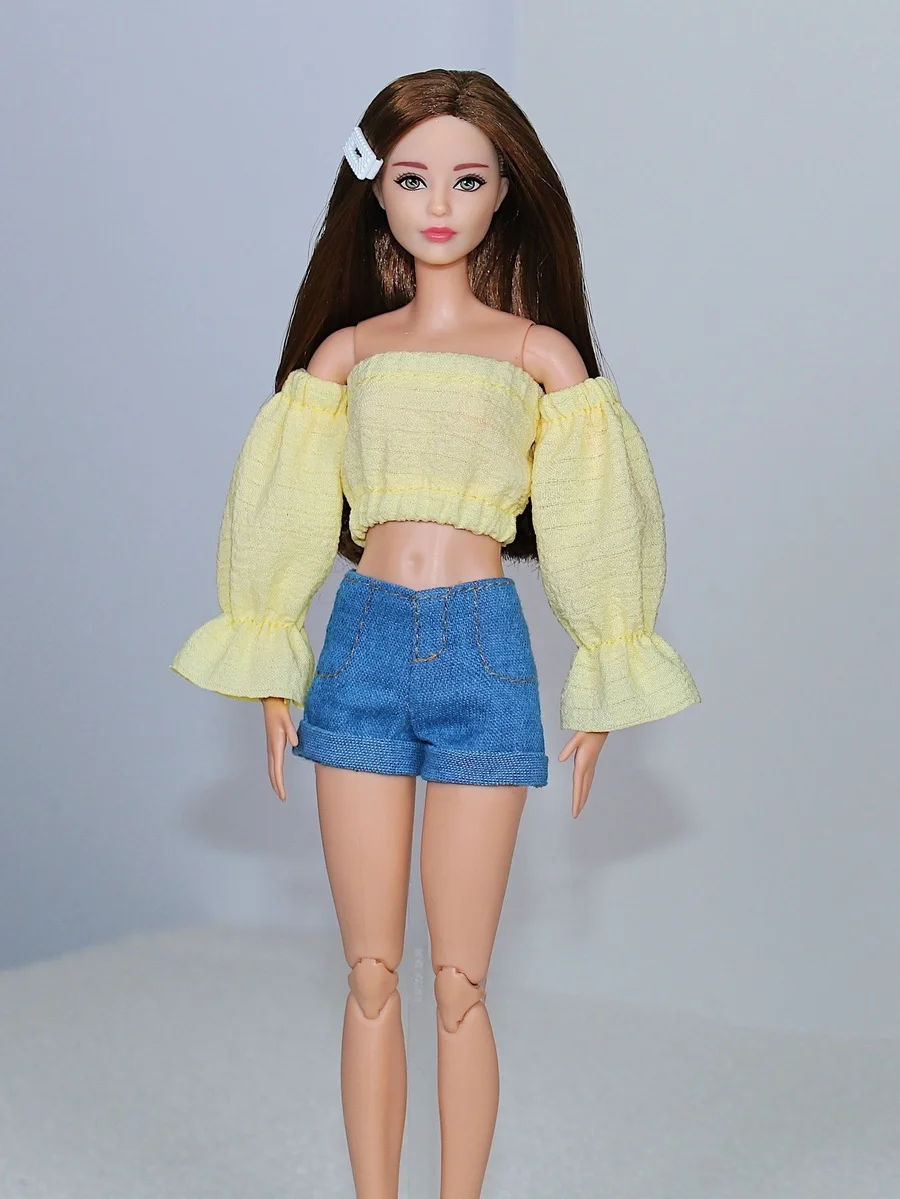 

Комплект одежды из топа и шорт желтого цвета, крутой костюм для куклы Барби 1/6 BJD Xinyi FR ST, 30 см, Одежда для куклы на Рождество