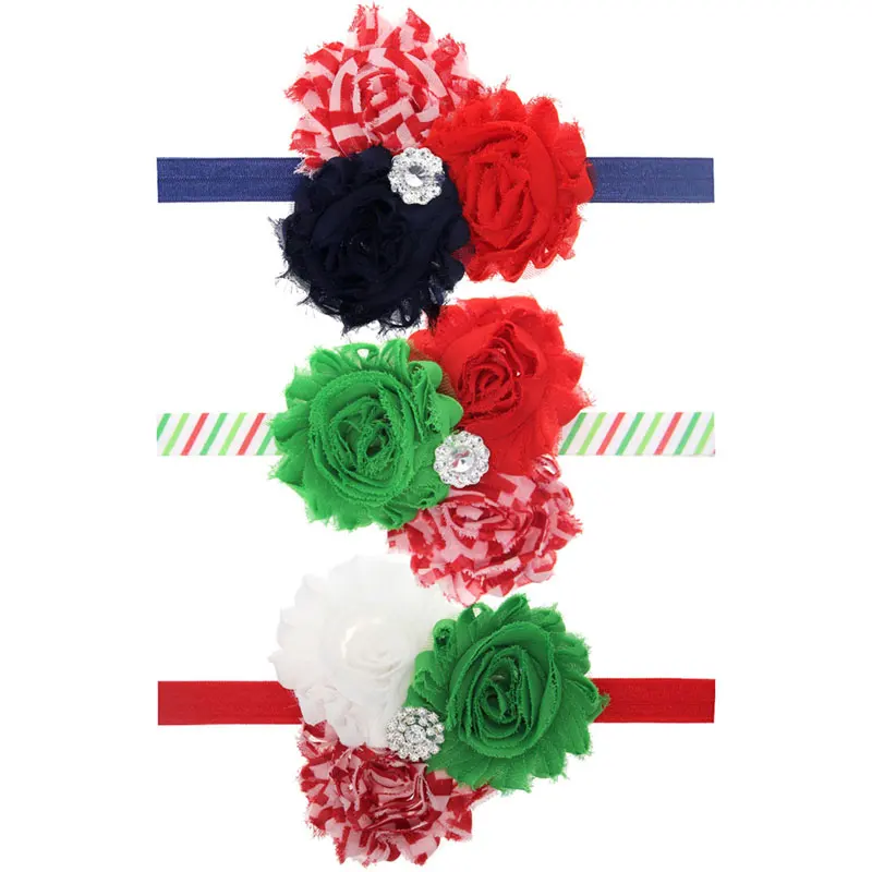 Girl's Christmas Rhinestone Headband Baby Shabby Flowers Headbands Children Kids Hair Accessories Gift HB463 | Детская одежда и