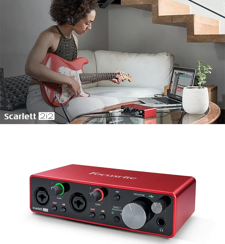 Обновленный Focusrite Scarlett 2i2 3-го поколения Профессиональный записывающий аудио интерфейс USB 2,0 Звуковая карта микрофонный предусилитель