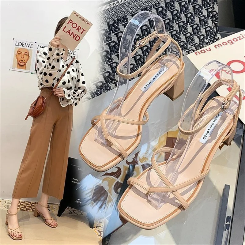 

Sandals Women 2021 Spring Fish Mouthed Sandals Women's Open Toe Fashion Shoes with Chunk Heel and Midheel Clasp