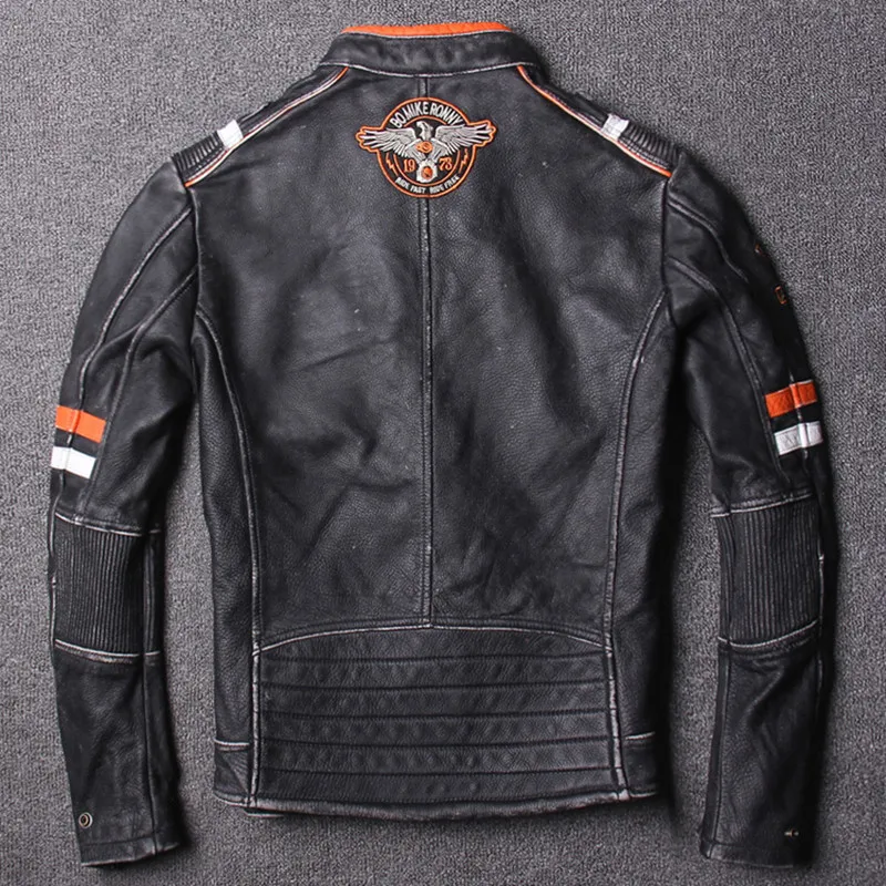 

2021 Vintage Black Men American Motorcycle Leather Jacket Plus Size XXXXXL Genuine Cowhide Slim Fit Biker's Coat FREE SHIPPING