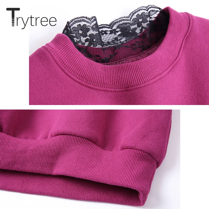 Trytree осень зима Женская Толстовка повседневные кружевные разноцветные блестки звезда Мода Кружева o-образным вырезом оборки Рукав Толстовка Топы