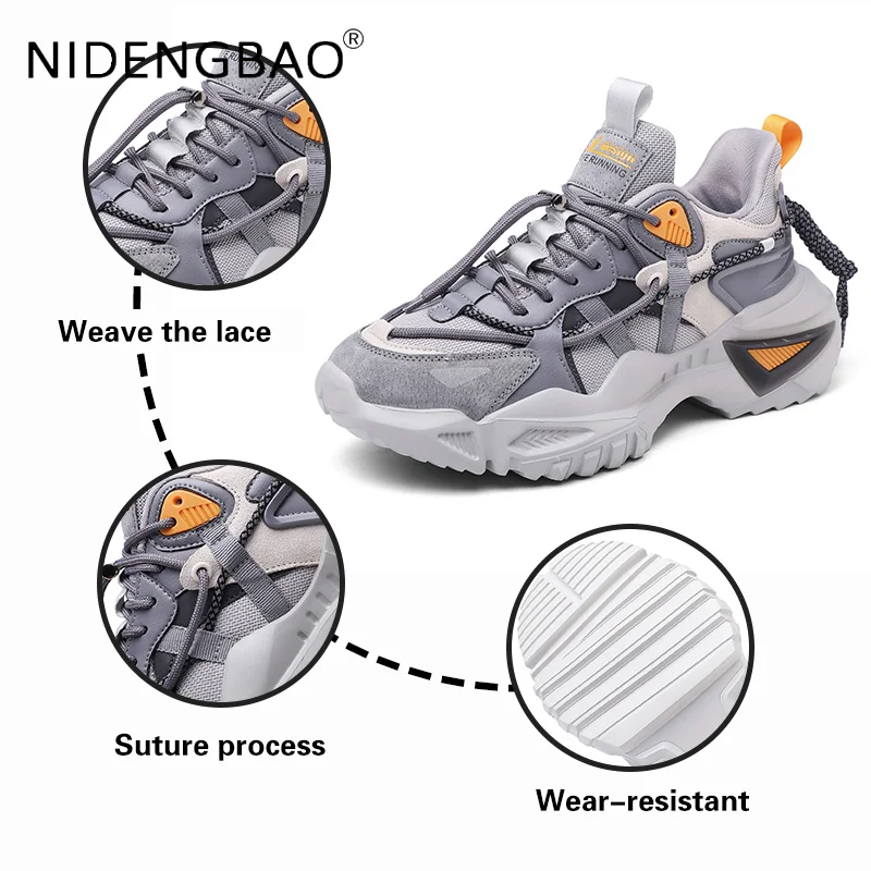 Platform Men's Sneakers Heighten 5cm Shoes for Men Sport Casual Breathable Male Shoe Walking Running Comfortable Footwear Big 45