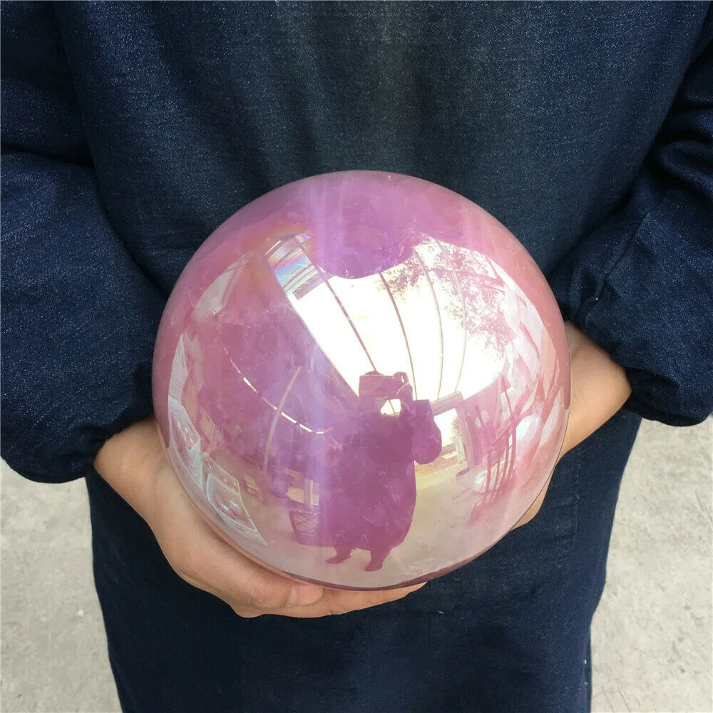 Esfera de cristal de cuarzo, arco&iacute;ris AURA, rosa, bismuto, esfera de silicona de titanio, 1600g-5