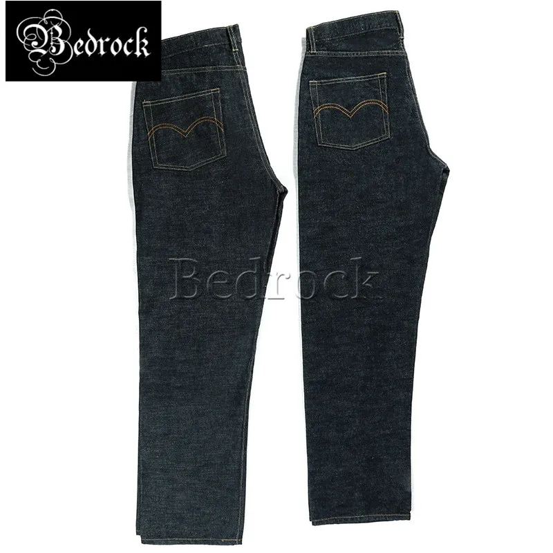 New 15oz heavy primary color red line denim jeans men's casual cow-raising straight-leg pants