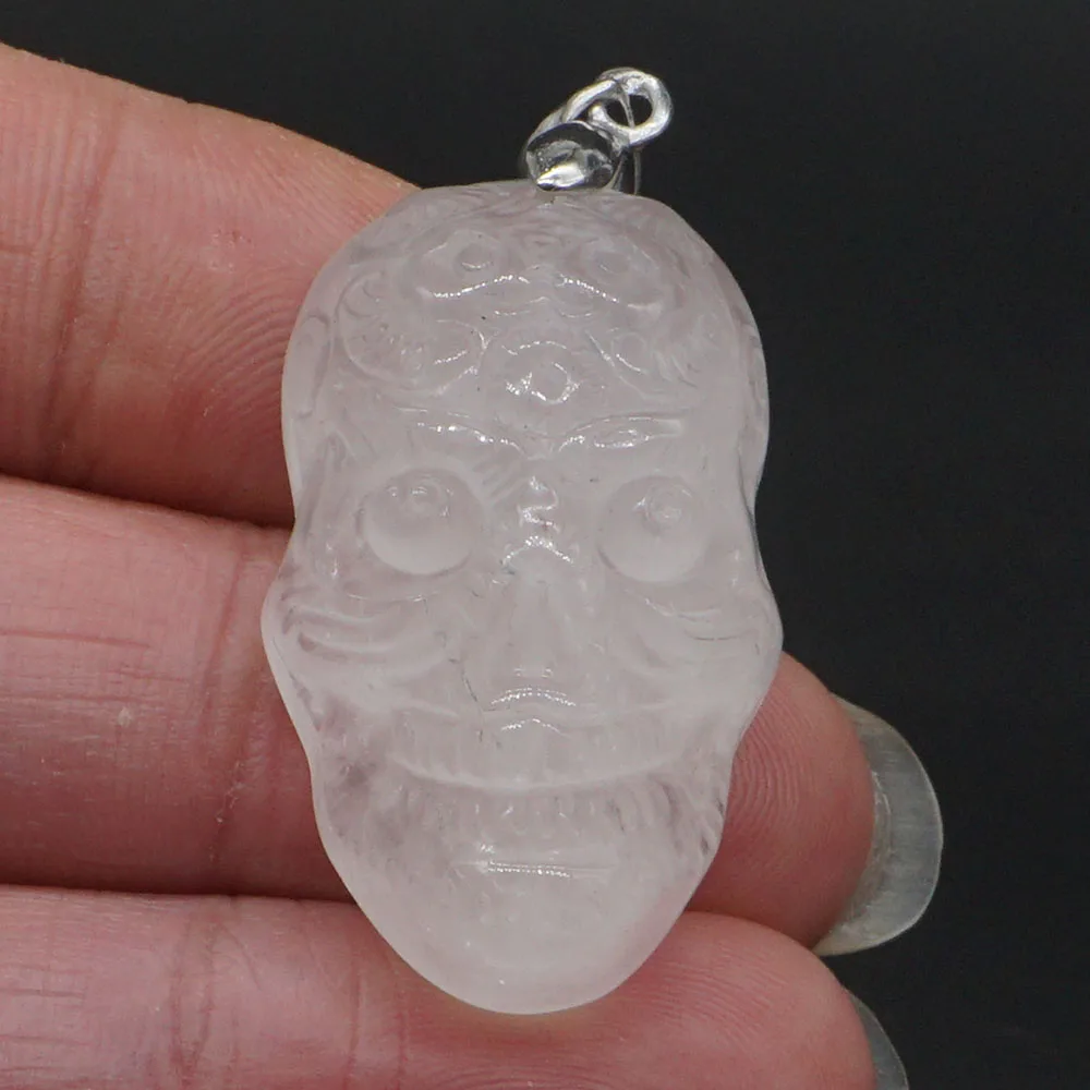 1 2 &quotголова черепа статуя натуральный прозрачный кварц кулон резное ожерелье