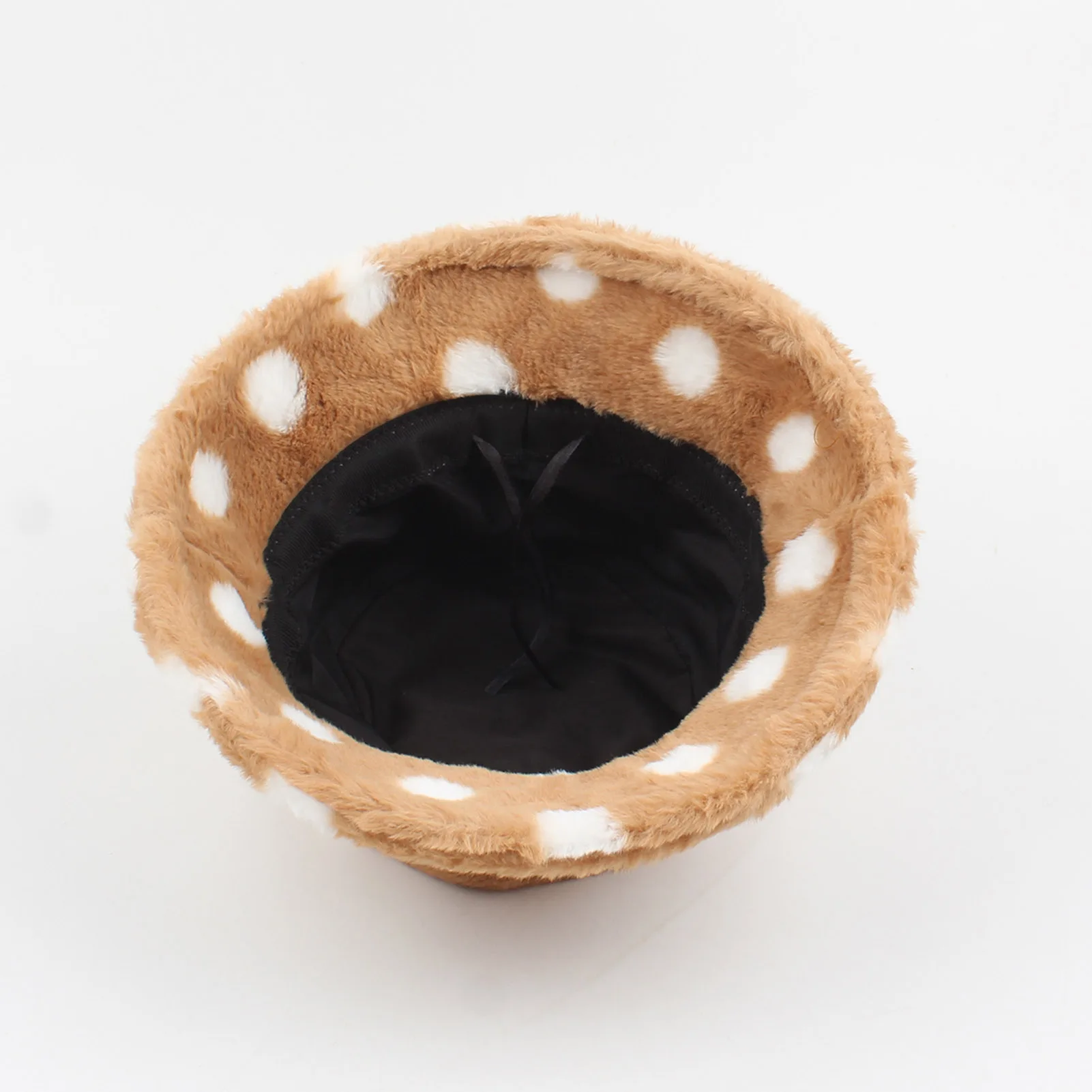 Women Bucket Hat Faux Fur Fluffy Polka Dots Wide Brim Sunbonnet Autumn Winter Casual Cap Spotted Fisherman Bonnet