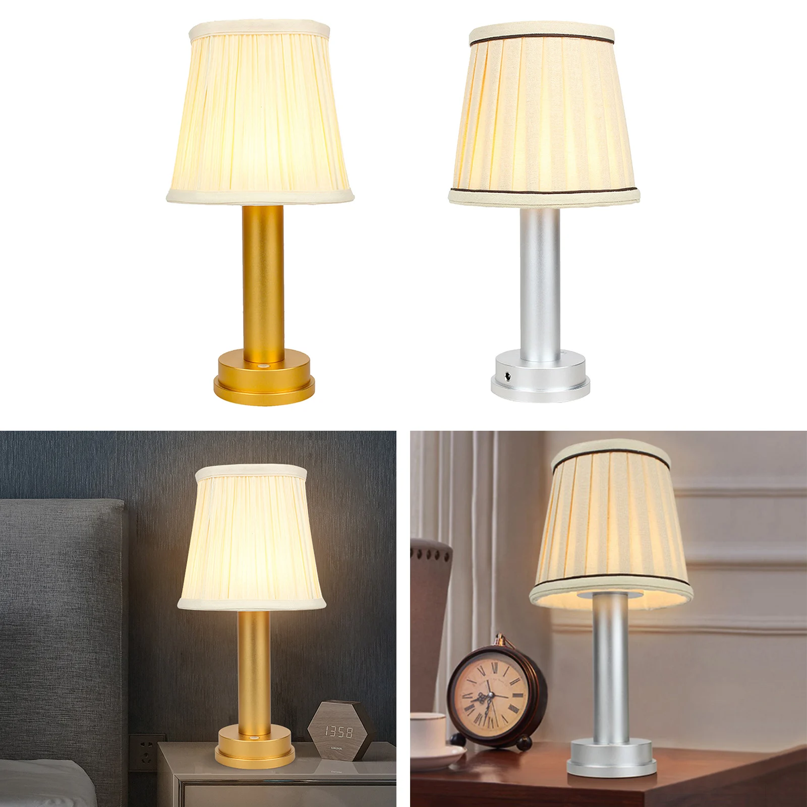 

Table Lamp Desk Nightstand Light with Fabric Shade Metal Base for Bedroom