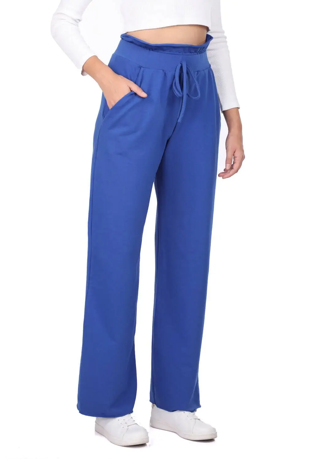 

Elastic Waist Gathered Blue Sweatpants