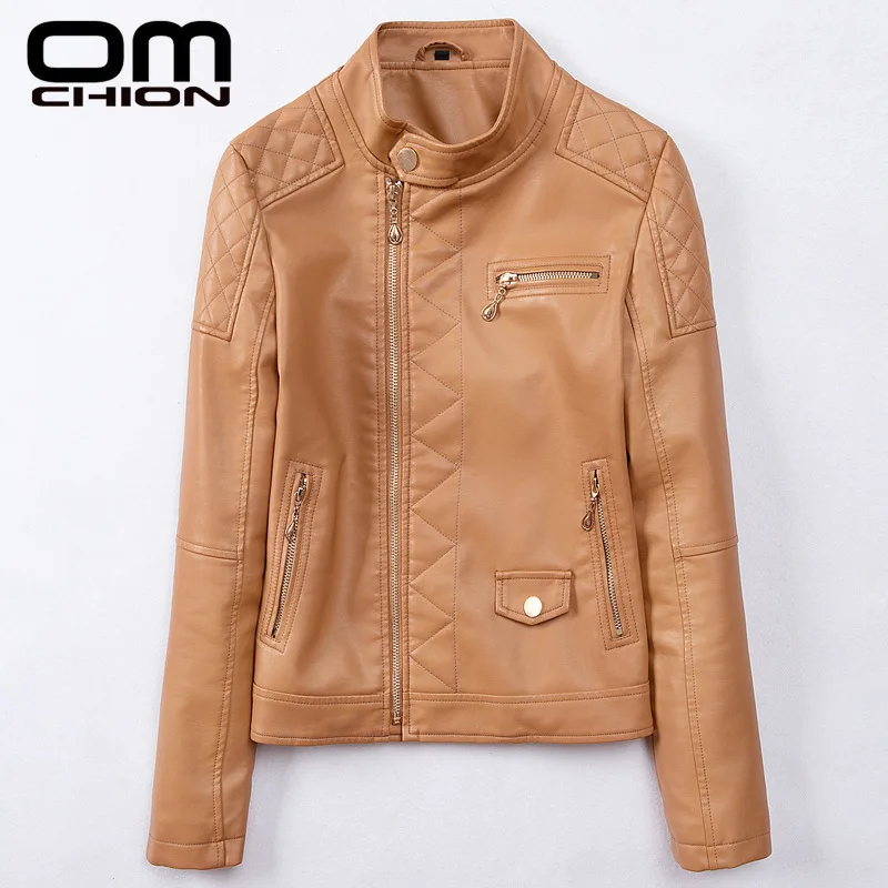 OMCHION 2019 дизайн весна осень искусственная кожа куртка мягкая пальто тонкий черный