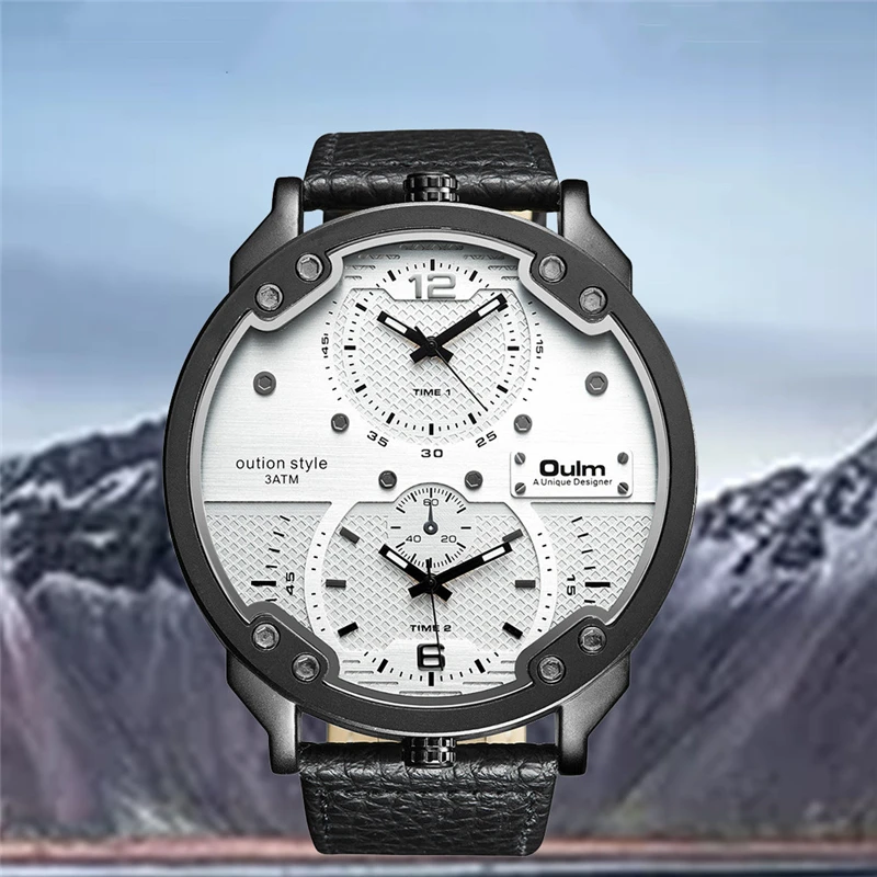 

New Style Men Watch Super Cool Fashion Big Dial Quartz Watches Personality Upper And Lower Dual Time Zone Belt Watch For Men