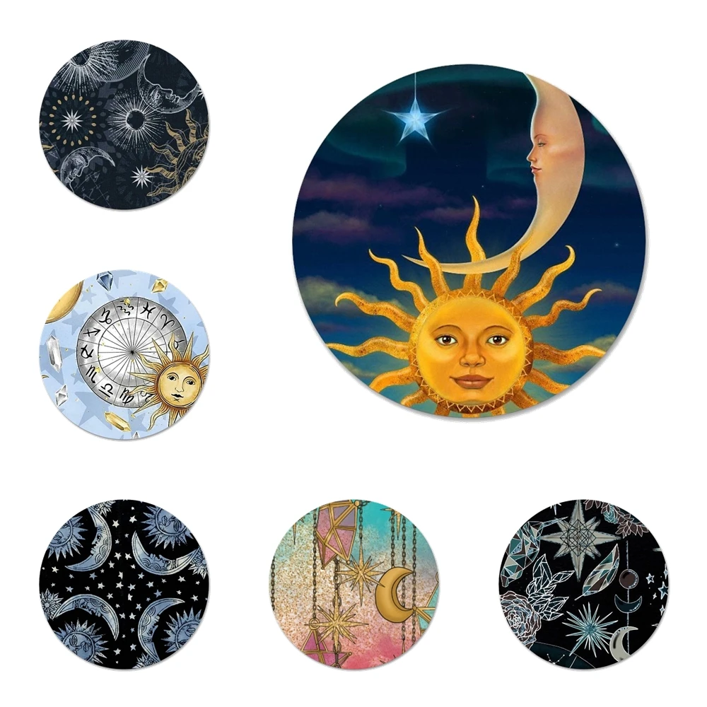 58 мм Солнце Луна Звезды Красочные Значки Металлические для фотографий|Значки| |