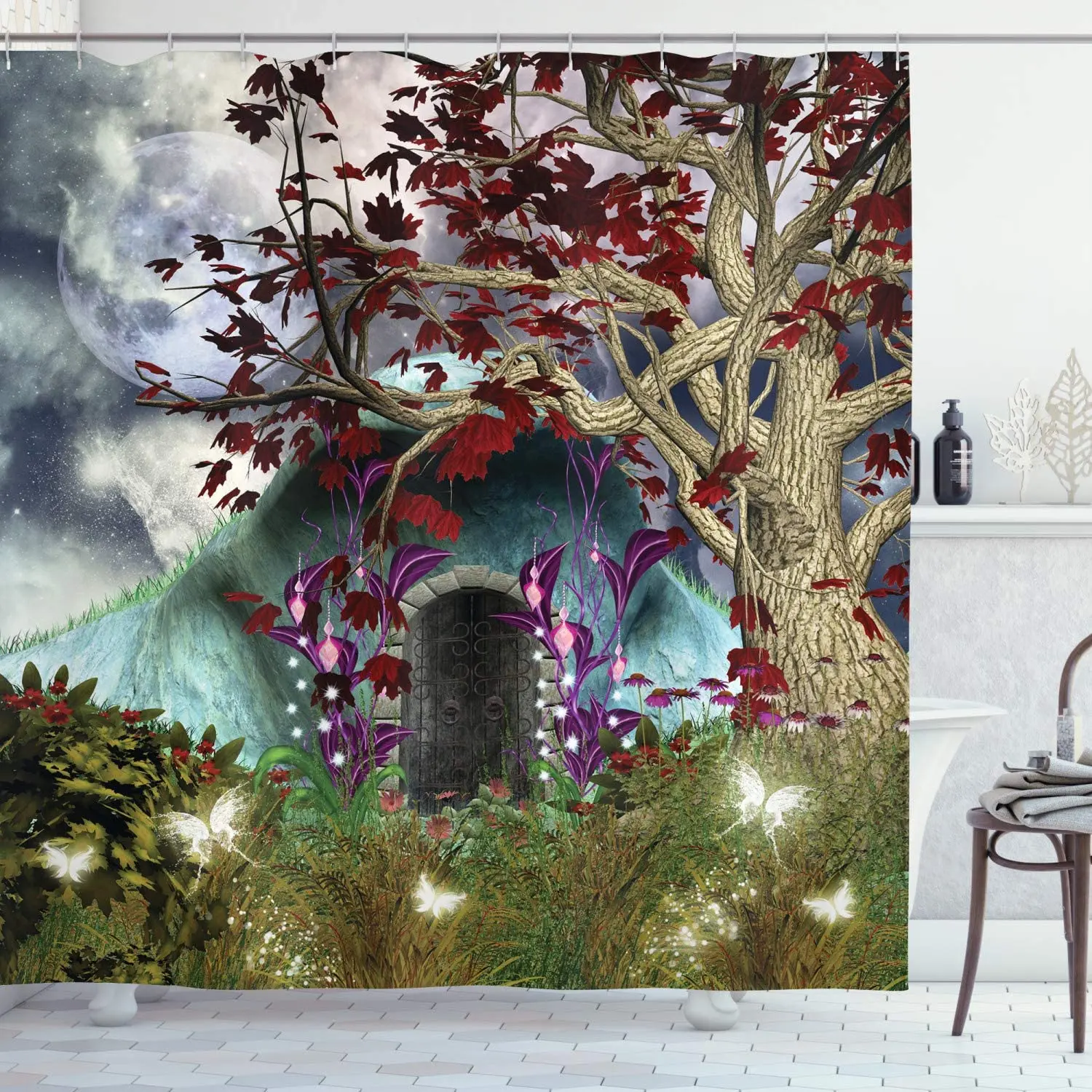 fantasy enchanted forest shower curtain set mystery fairy forest home bathroom decor mushroom flower plant hanging curtains hook free global shipping