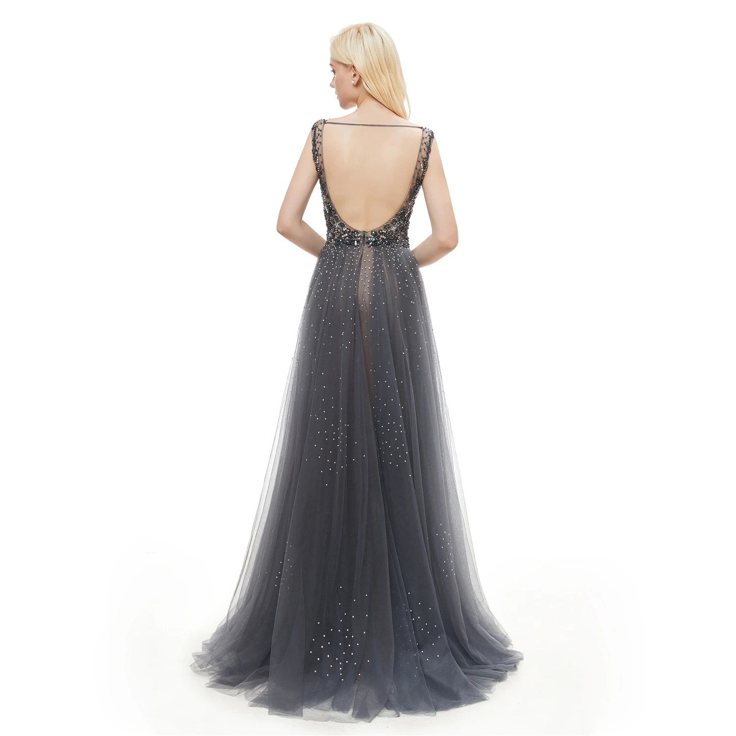 JaneVini Luxury Dubai Beaded Mermaid Prom Dresses 2020 Sexy V Neck Crystal Sleeveless Tulle Skirt Lebanon Formal Long Prom Gowns