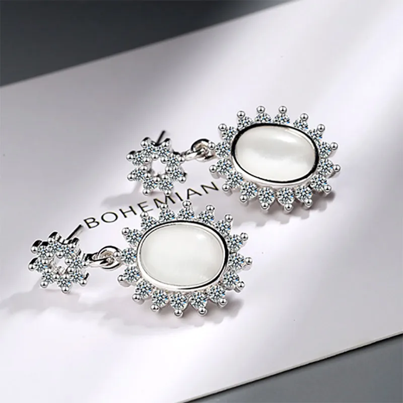 Bague Ringen, корейский темпераментный стиль, серьги с кимофановым камнем, серебро 925, ювелирные изделия, летние цветы, юбилей, вечерние
