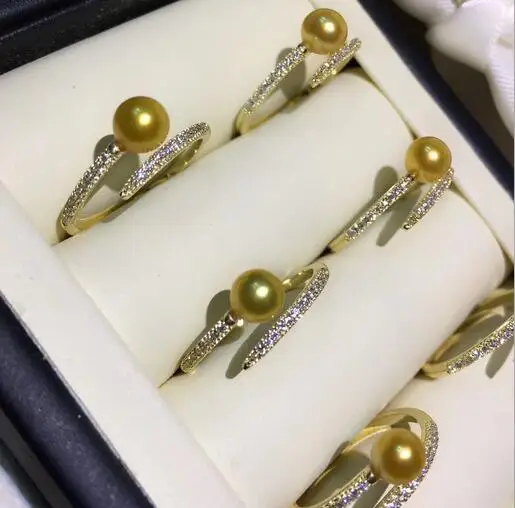 

Seawater Akoya gold pearl ring S925 silver opening adjustable
