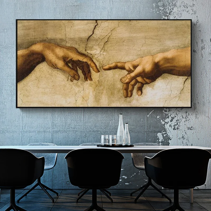 

The Creation of Adam By Michelangelo Famous Art Canvas Paintings on The Wall Art Posters and Prints Hand To Hand Art Pictures